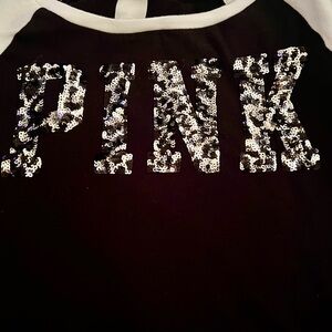 PINK Victoria's Secret Black Top with Silver Sequins